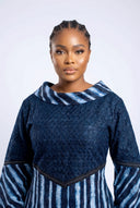 Bolanle Structured Cowl Maxi — Indigo/Sky Blue
