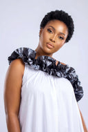 Amina Ruffled Kaftan — Pearl & Charcoal