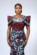 Isiuwa Sequined Mermaid Gown — Teal/Burgundy