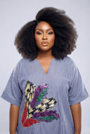 Ibiere Applique Kaftan — Sky Blue/Multi
