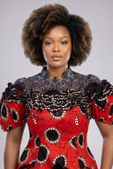 Akachi Peplum Maxi Set — Crimson/Ebony Ankara