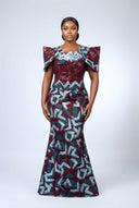Isiuwa Sequined Mermaid Gown — Teal/Burgundy