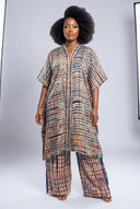 Ara Kimono Set — Sand & Indigo Grid