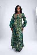 Rolake Peplum Maxi Set — Forest & Moss Adire