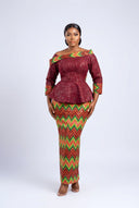 Chisom Peplum Set — Russet & Verdant Zigzag
