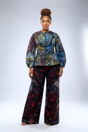 Fatima Peplum Trouser Set — Midnight Mosaic