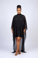 Elodie Sequin Chiffon Cape Gown