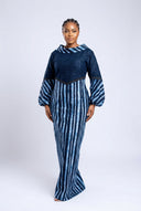Bolanle Structured Cowl Maxi — Indigo/Sky Blue