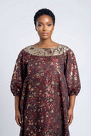 Efe Floral Metallic Boubou — Deep Wine/Gold
