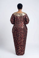 Efe Floral Metallic Boubou — Deep Wine/Gold