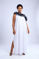 Amina Ruffled Kaftan — Pearl & Charcoal