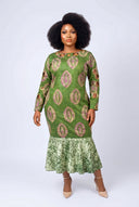 Amira Mermaid Gown — Emerald & Deep Purple Adire