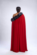 Amina Ruffled Kaftan — Crimson & Charcoal