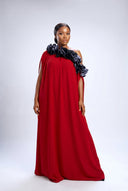 Amina Ruffled Kaftan — Crimson & Charcoal