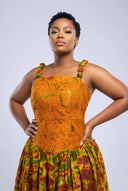 The Ibim Flare Midi Dress in Marigold & Earth