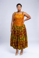 The Ibim Flare Midi Dress in Marigold & Earth