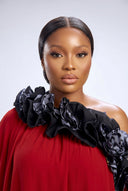 Amina Ruffled Kaftan — Crimson & Charcoal