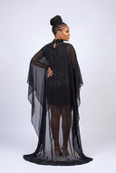 Elodie Sequin Chiffon Cape Gown