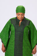 Adeola Flared Sleeve Long Dress - Green