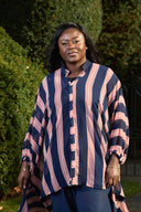 Kemi Stripped Shirt with cascading sleeve - blue/red