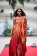 Kaltume Striped Dress - gold/red