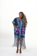 Olamide Tassel Adire Dress - Dark blue with purple pockets
