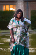 Bola flowered maxi dress with emerald green pleating