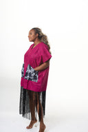 Olamide Tassel African Print Dress - fuchsia pink with black and white pockets
