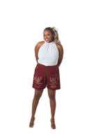 Adun Patterned Shorts – Wine Red