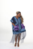 Olamide Tassel Adire Dress - Dark blue with purple pockets