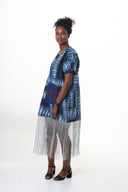 Olamide Tassel Adire Dress - Dark blue with purple pockets