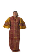 Oluwayemisi Butterfly Sleeve Dress - mustard yellow/burgundy