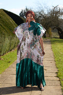 Bola Flowered *bow* Maxi Dress With Emerald Green Pleating