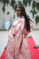 Imisioluwa Pink Short Sleeve Pleated Damask Boubou