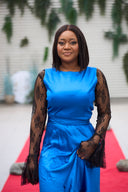 Bidemi Blue Fitted Dress - Royal Blue With Inner Black Mesh Long Sleeve Top
