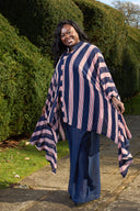 Kemi Stripped Shirt with cascading sleeve - blue/red