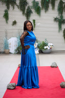 Bidemi Blue Fitted Dress - Royal Blue With Inner Black Mesh Long Sleeve Top