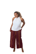 Omotola Ofi stripped trousers. Burgundy