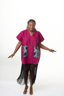 Olamide Tassel African Print Dress - fuchsia pink with black and white pockets
