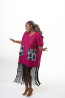 Olamide Tassel African Print Dress - fuchsia pink with black and white pockets