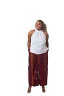 Omotola Ofi stripped trousers. Burgundy