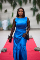 Bidemi Blue Fitted Dress - Royal Blue With Inner Black Mesh Long Sleeve Top
