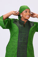Adeola Flared Sleeve Long Dress - Green