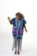 Olamide Tassel Adire Dress - Dark blue with purple pockets