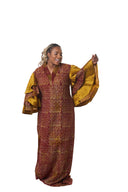 Oluwayemisi Butterfly Sleeve Dress - mustard yellow/burgundy