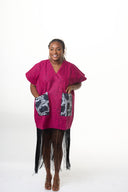 Olamide Tassel African Print Dress - fuchsia pink with black and white pockets