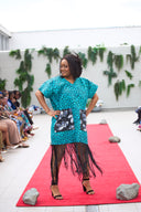 Olamide Tassel African Print Dress - Teal Green