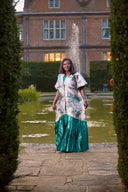 Bola flowered maxi dress with emerald green pleating