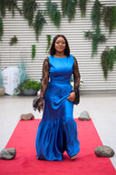 Bidemi Blue Fitted Dress - Royal Blue With Inner Black Mesh Long Sleeve Top
